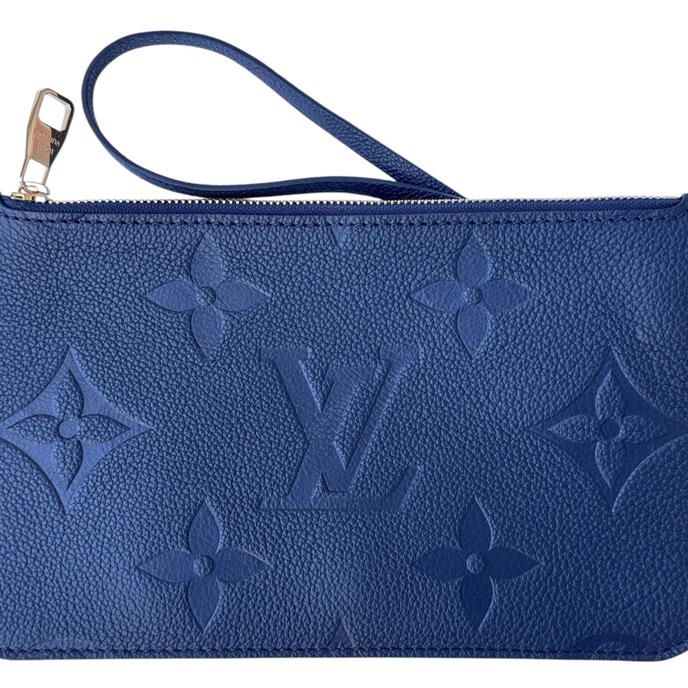 NEW Louis Vuitton Neverfull POCHETTE Navy embossed Monogram Empreinte leather - Picture 3 of 16